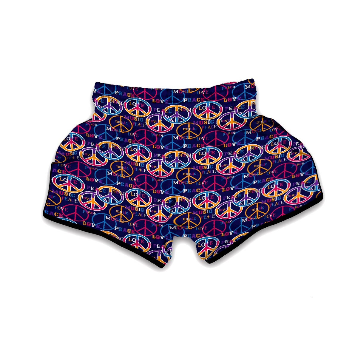 Hippie Music Van Peace Sign Pattern Print Muay Thai Boxing Shorts-grizzshop