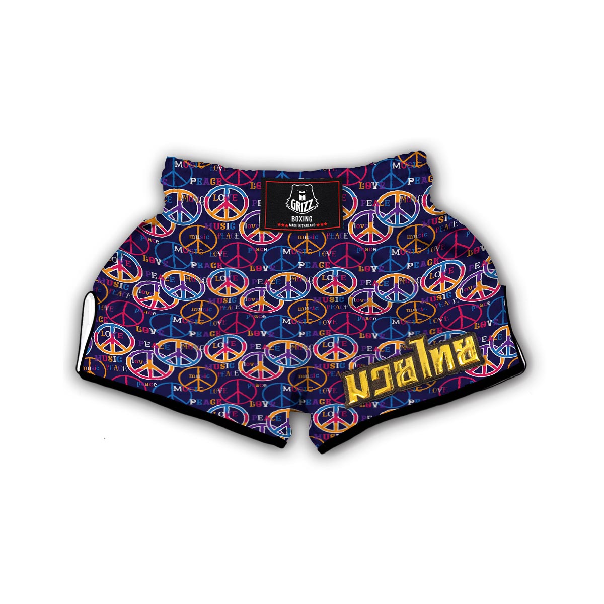 Hippie Music Van Peace Sign Pattern Print Muay Thai Boxing Shorts-grizzshop