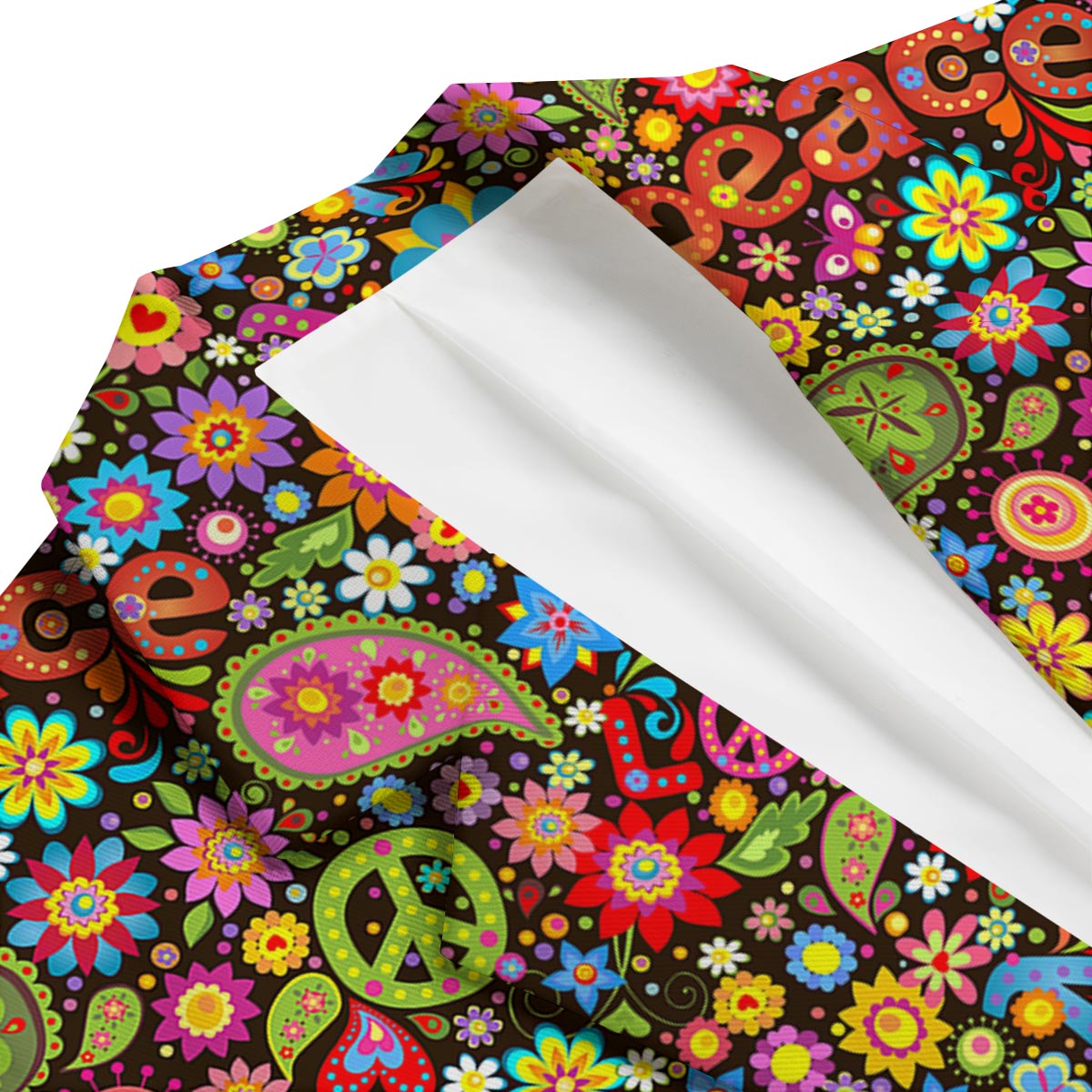 Hippie Paisley Floral Peace Sign Pattern Print Men's Blazer-grizzshop