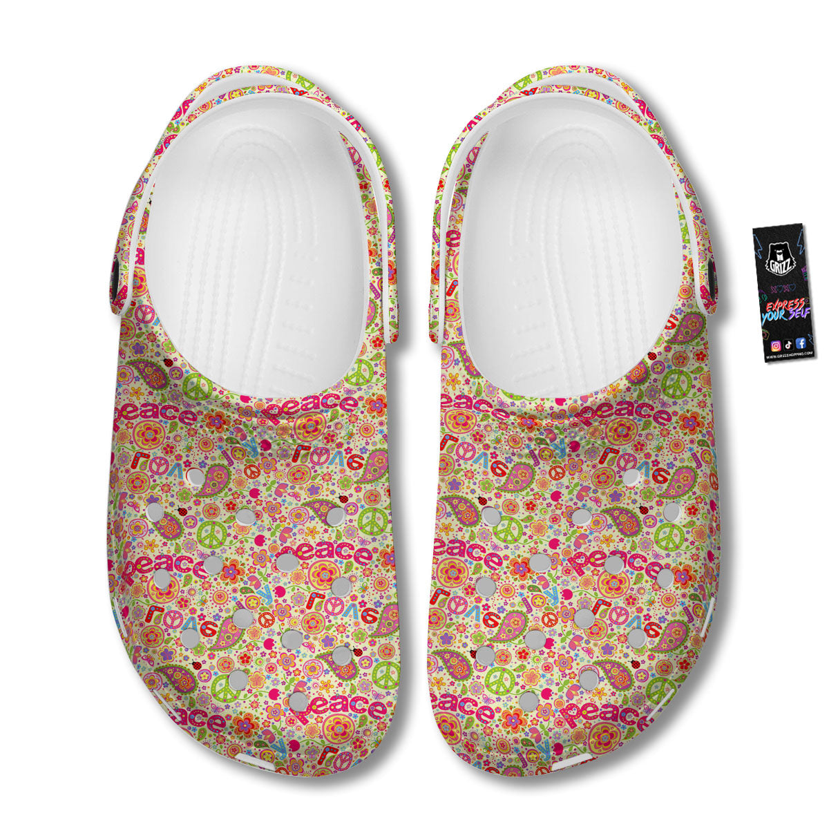Hippie Peace Groovy Print Pattern Clog-grizzshop