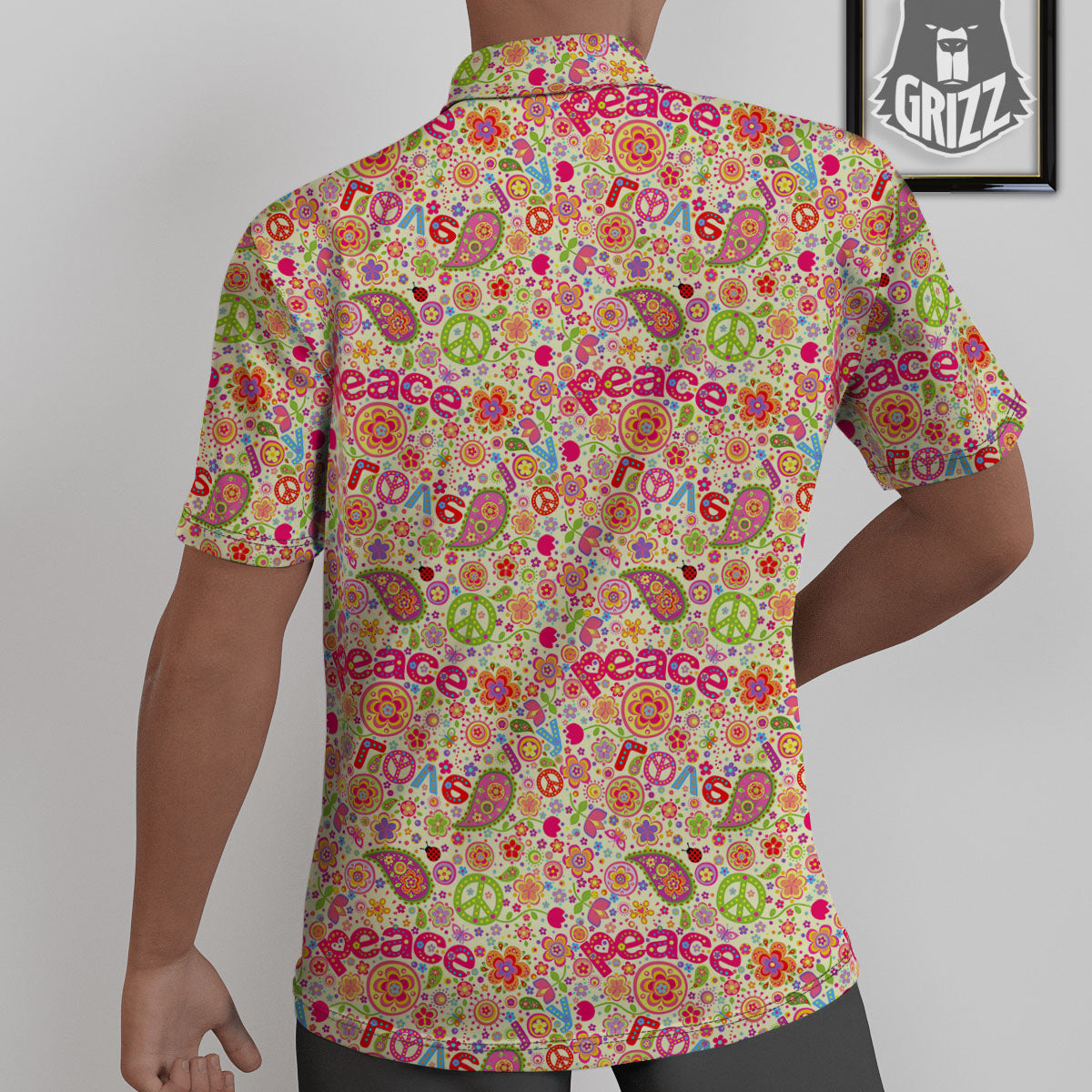 Hippie Peace Groovy Print Pattern Untucked Shirts-grizzshop