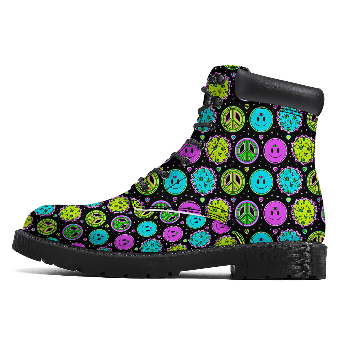 Hippie Peace Symbol And Weed Print Pattern Boots-grizzshop
