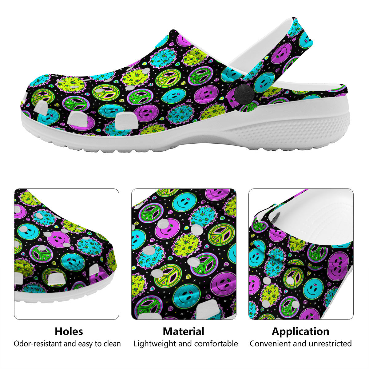 Hippie Peace Symbol And Weed Print Pattern Clog-grizzshop