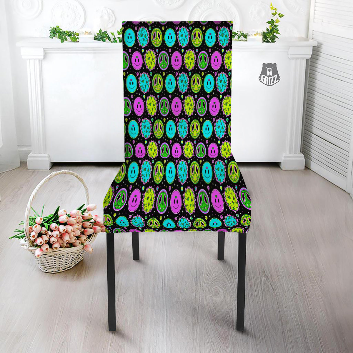 Hippie Peace Symbol And Weed Print Pattern Dining Chair Slipcover-grizzshop