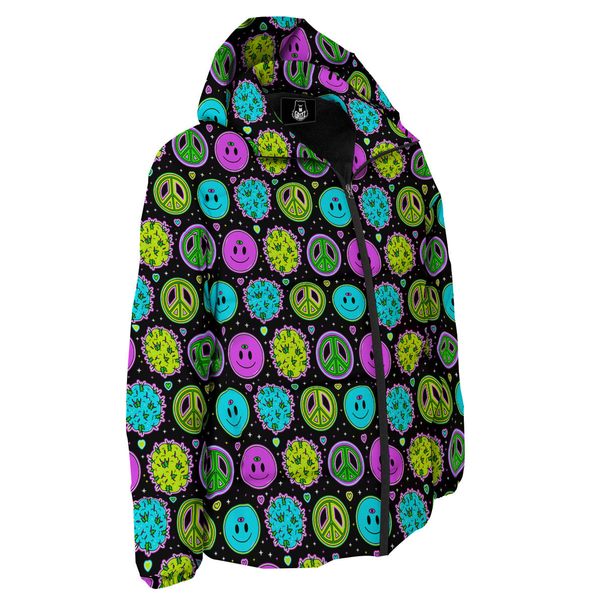 Hippie Peace Symbol And Weed Print Pattern Down Jacket-grizzshop