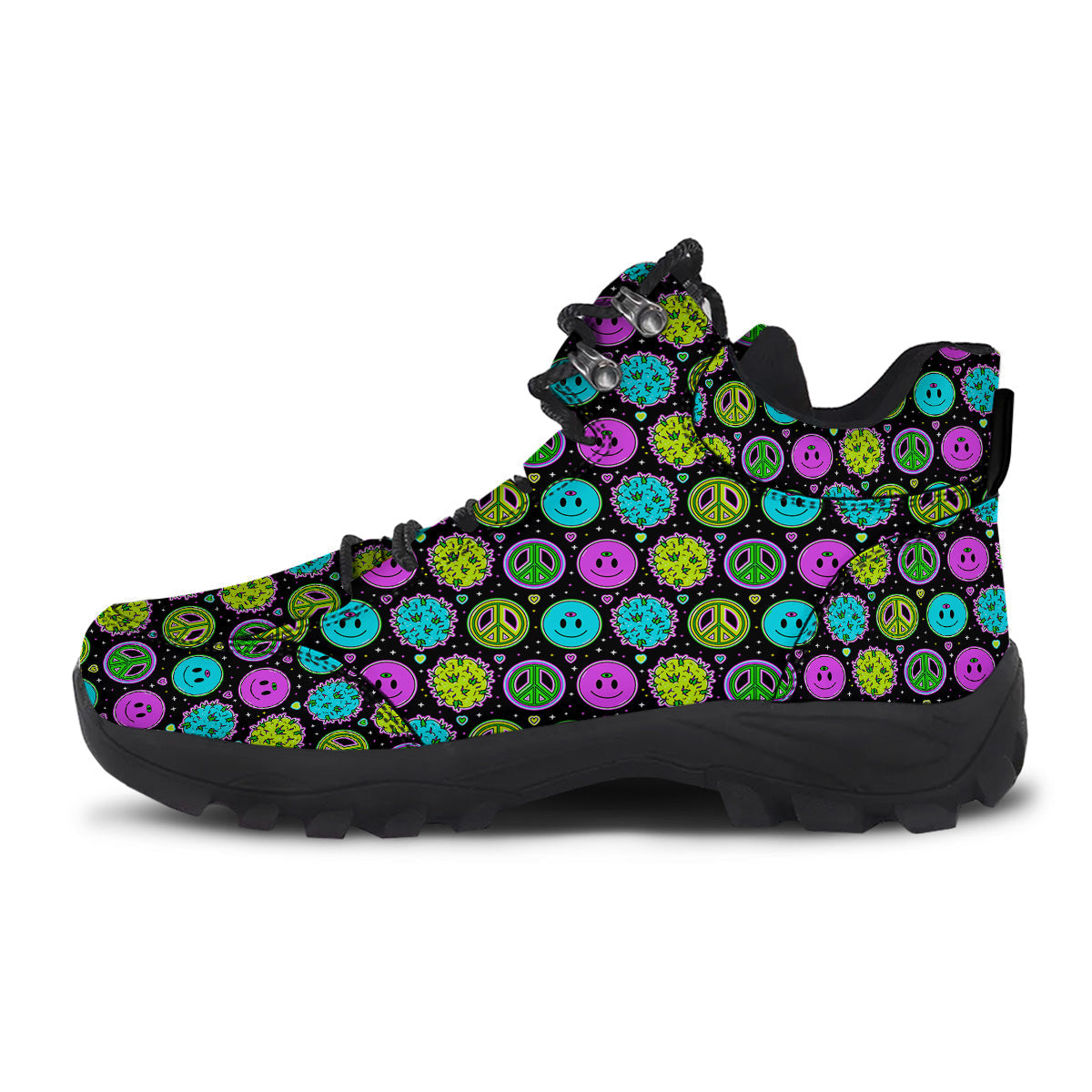 Hippie Peace Symbol And Weed Print Pattern Hiking Shoes-grizzshop