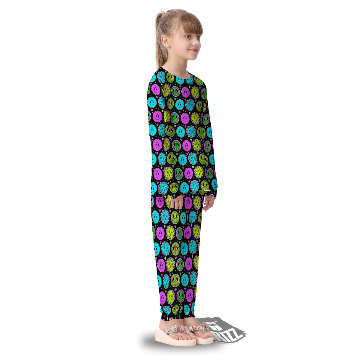 Hippie Peace Symbol And Weed Print Pattern Kid's Pajamas-grizzshop