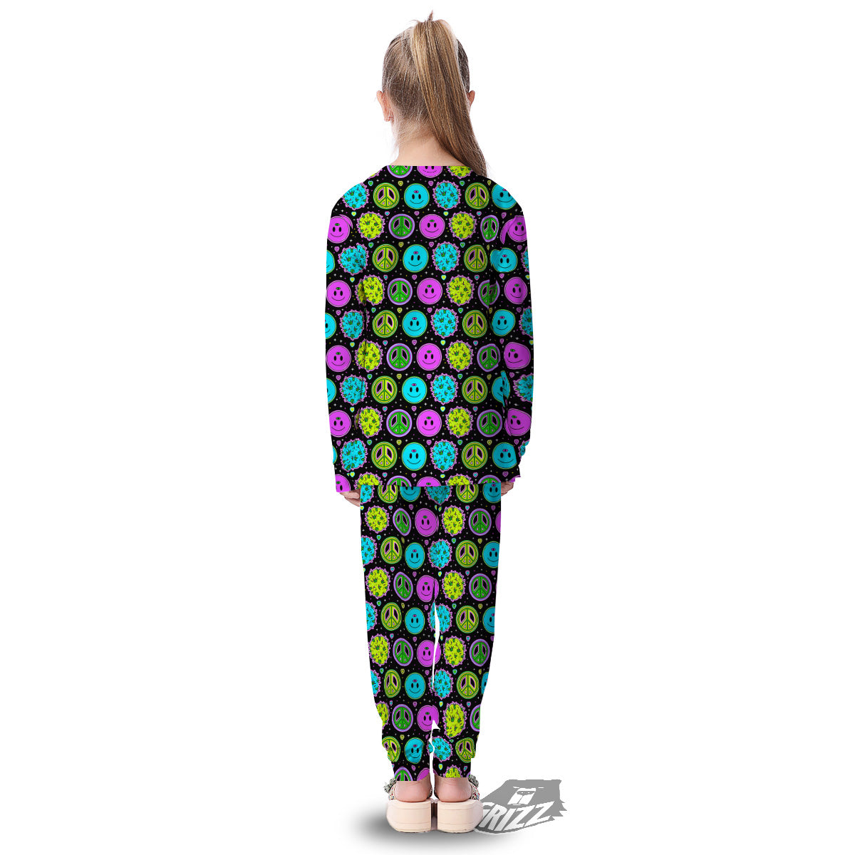 Hippie Peace Symbol And Weed Print Pattern Kid's Pajamas-grizzshop