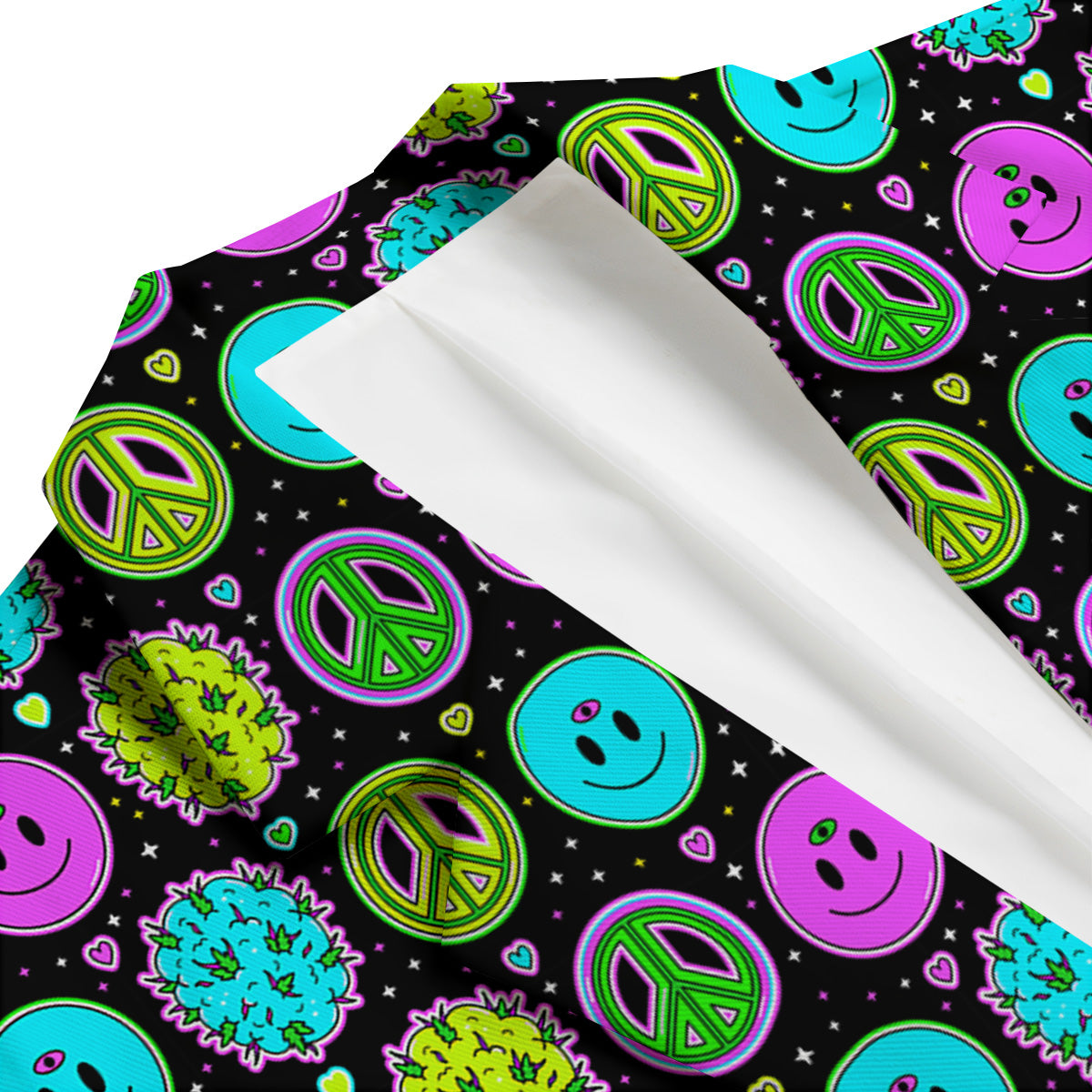 Hippie Peace Symbol And Weed Print Pattern Men's Blazer-grizzshop