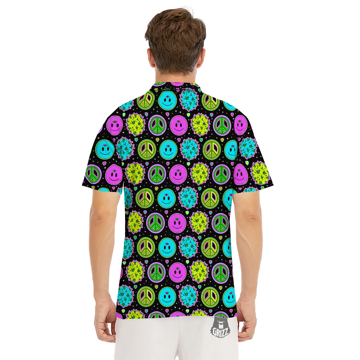 Hippie Peace Symbol And Weed Print Pattern Men's Golf Shirts-grizzshop