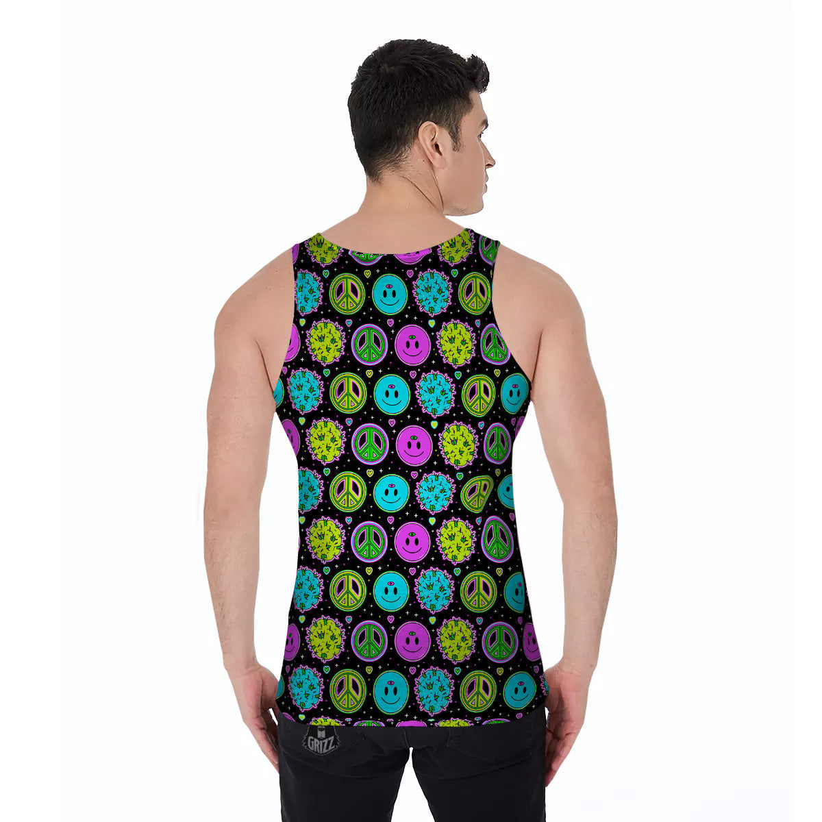 Hippie Peace Symbol And Weed Print Pattern Men's Tank Top-grizzshop