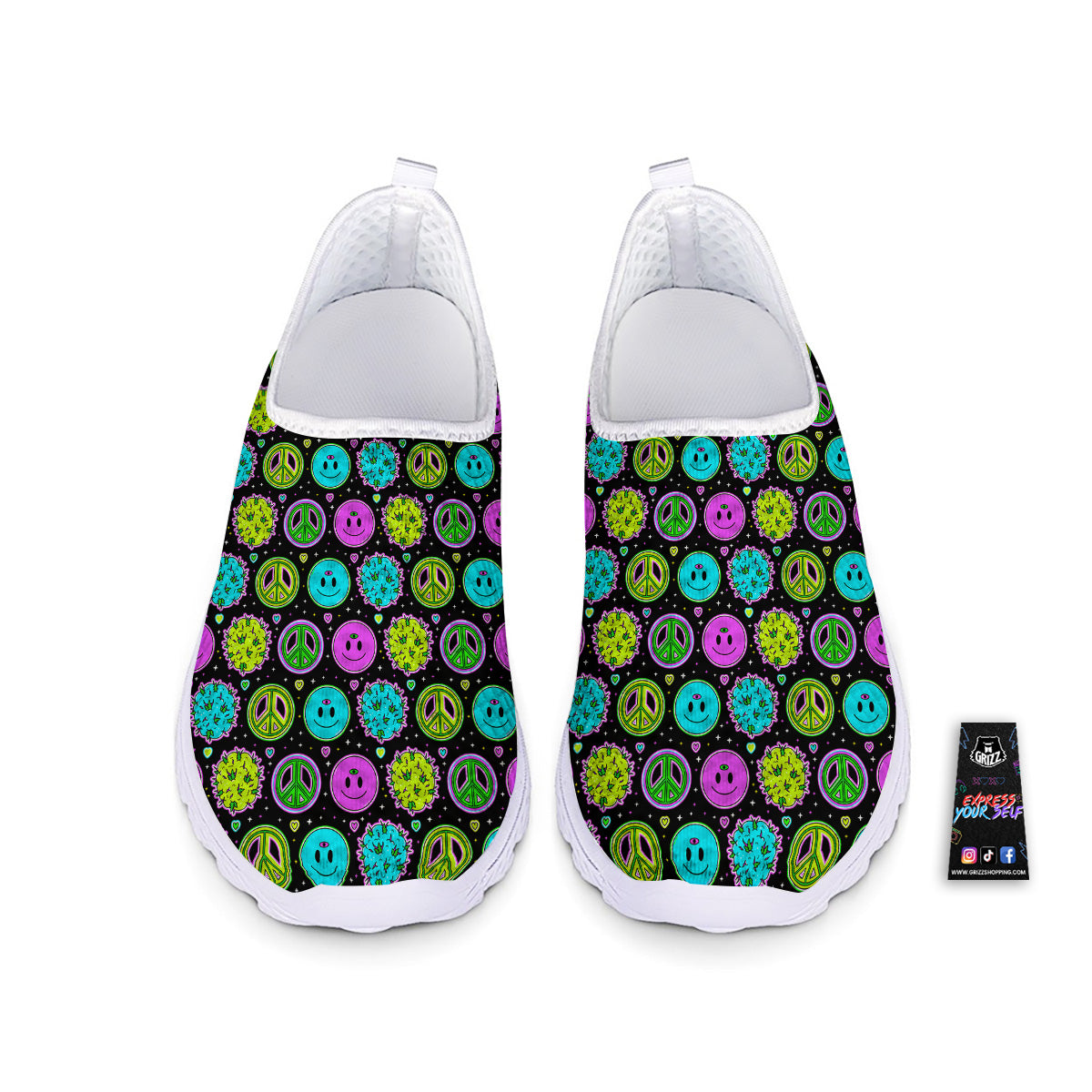 Hippie Peace Symbol And Weed Print Pattern Nurse Shoes-grizzshop