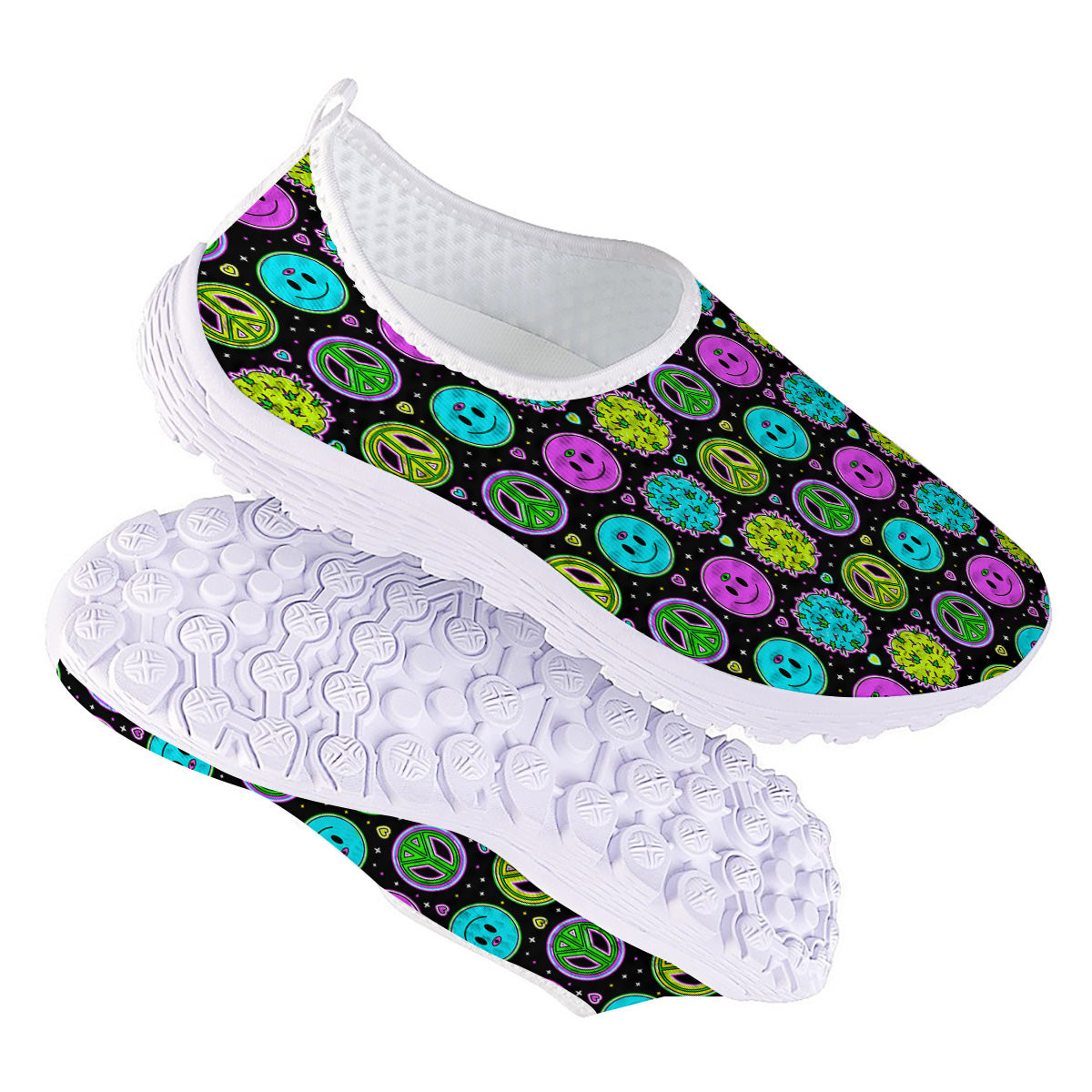 Hippie Peace Symbol And Weed Print Pattern Nurse Shoes-grizzshop
