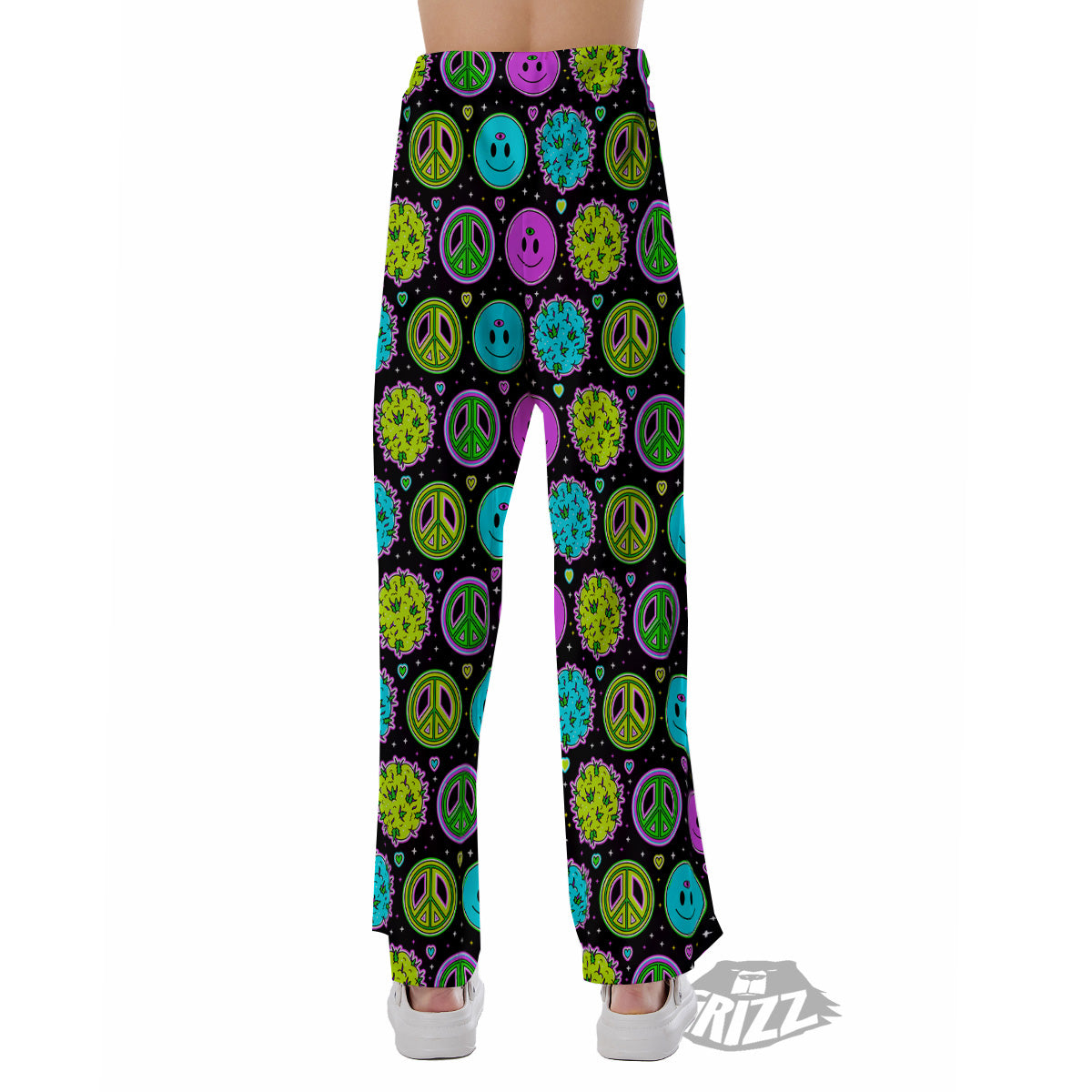 Hippie Peace Symbol And Weed Print Pattern Pajama Pants-grizzshop