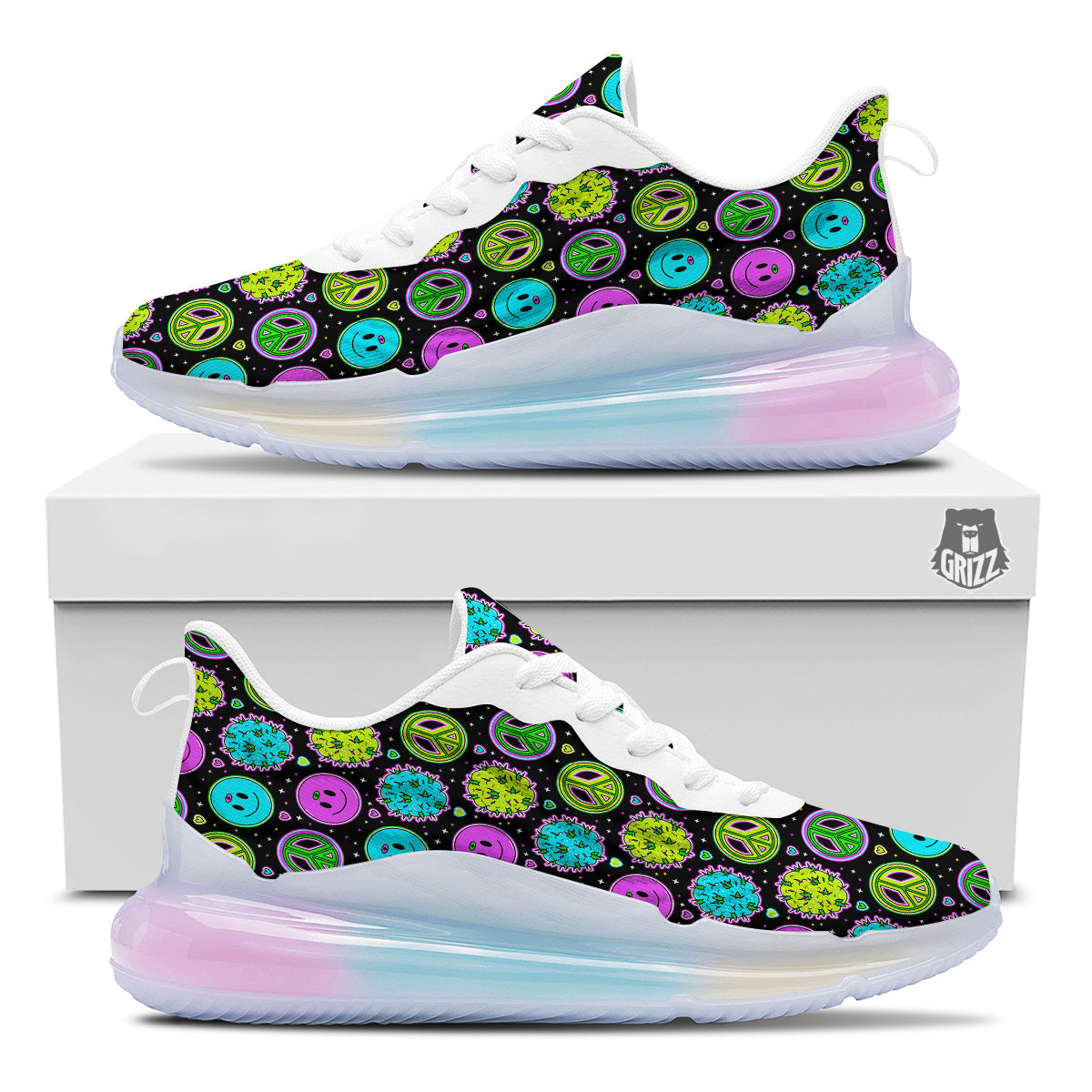 Hippie Peace Symbol And Weed Print Pattern Running Sneakers-grizzshop