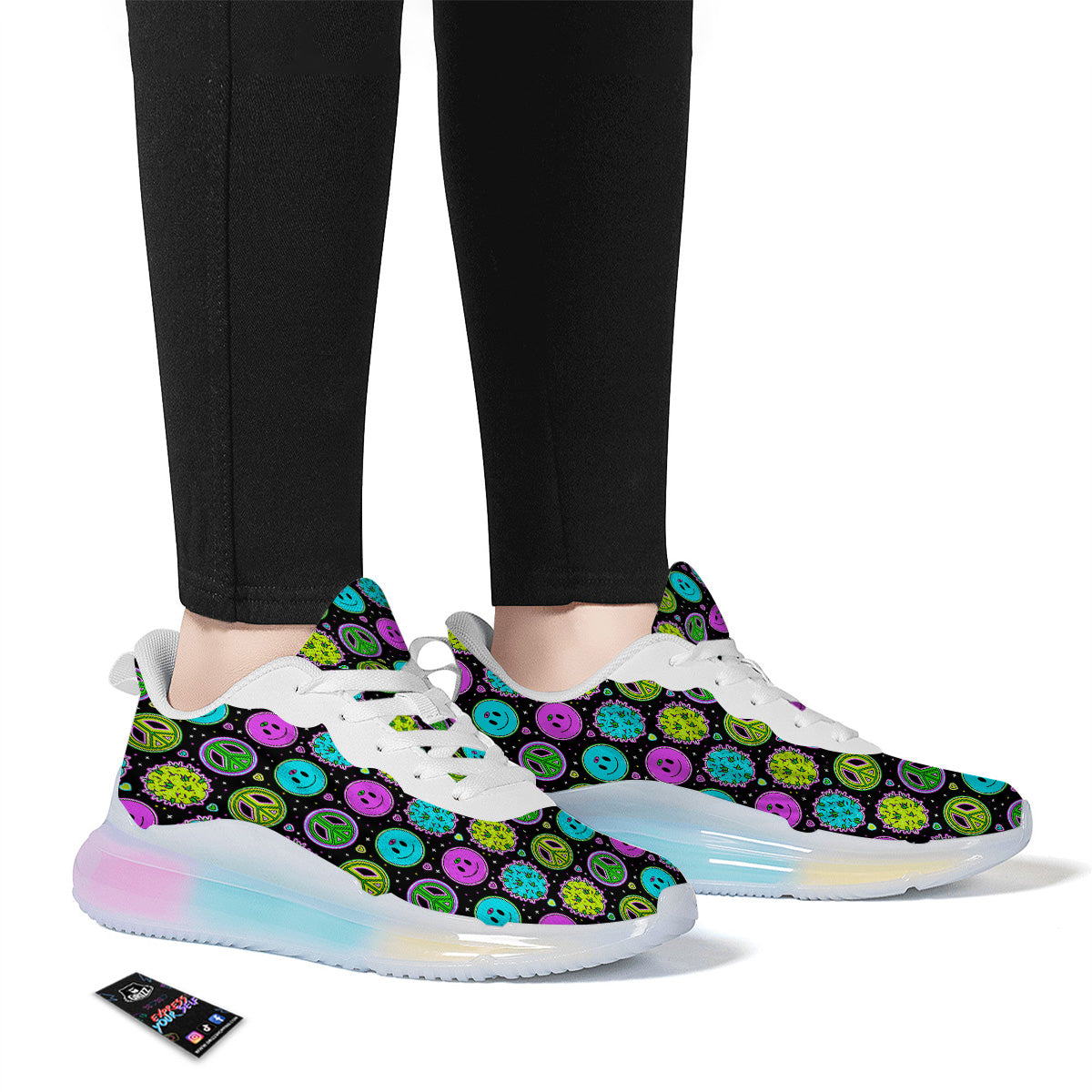 Hippie Peace Symbol And Weed Print Pattern Running Sneakers-grizzshop