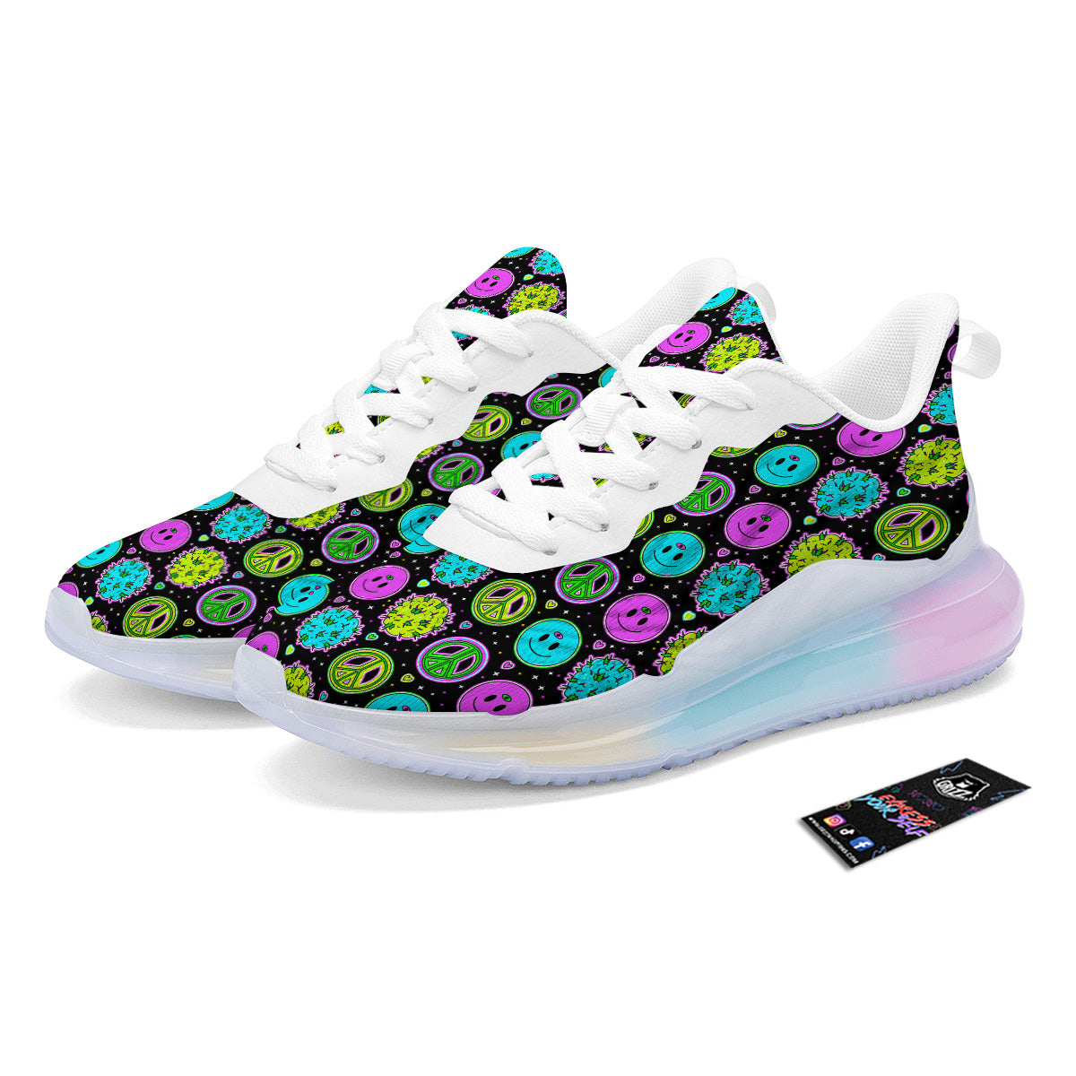 Hippie Peace Symbol And Weed Print Pattern Running Sneakers-grizzshop