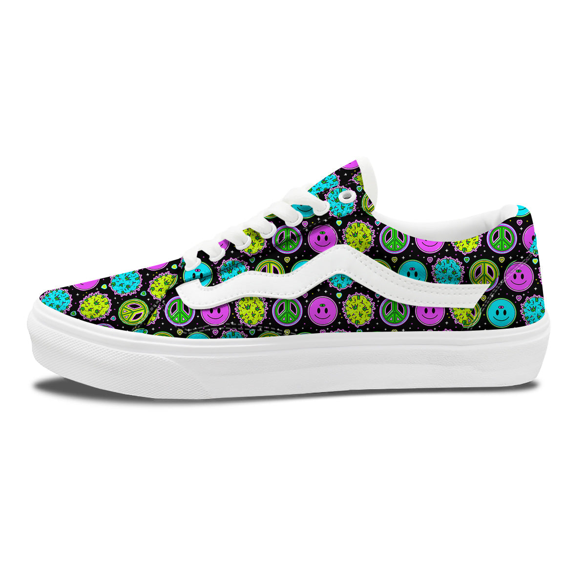 Hippie Peace Symbol And Weed Print Pattern Skate Shoes-grizzshop