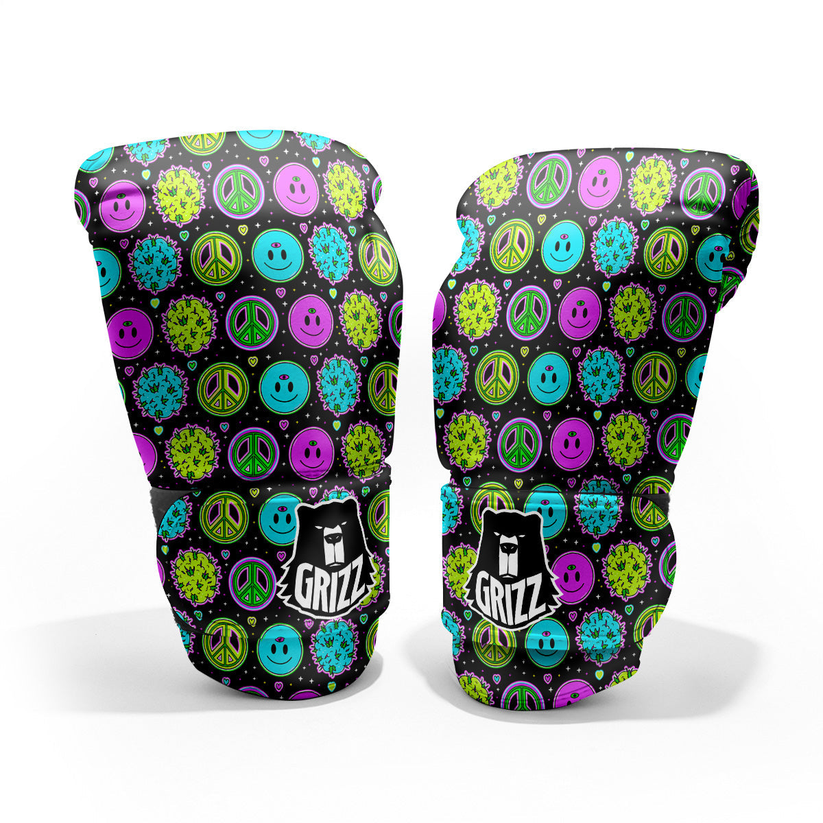 Hippie Peace Symbol And Weed Print Pattern Pro Boxing Glove