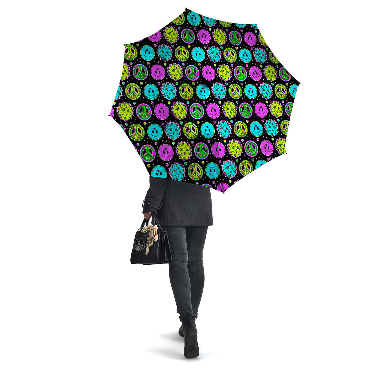 Hippie Peace Symbol And Weed Print Pattern Umbrella-grizzshop