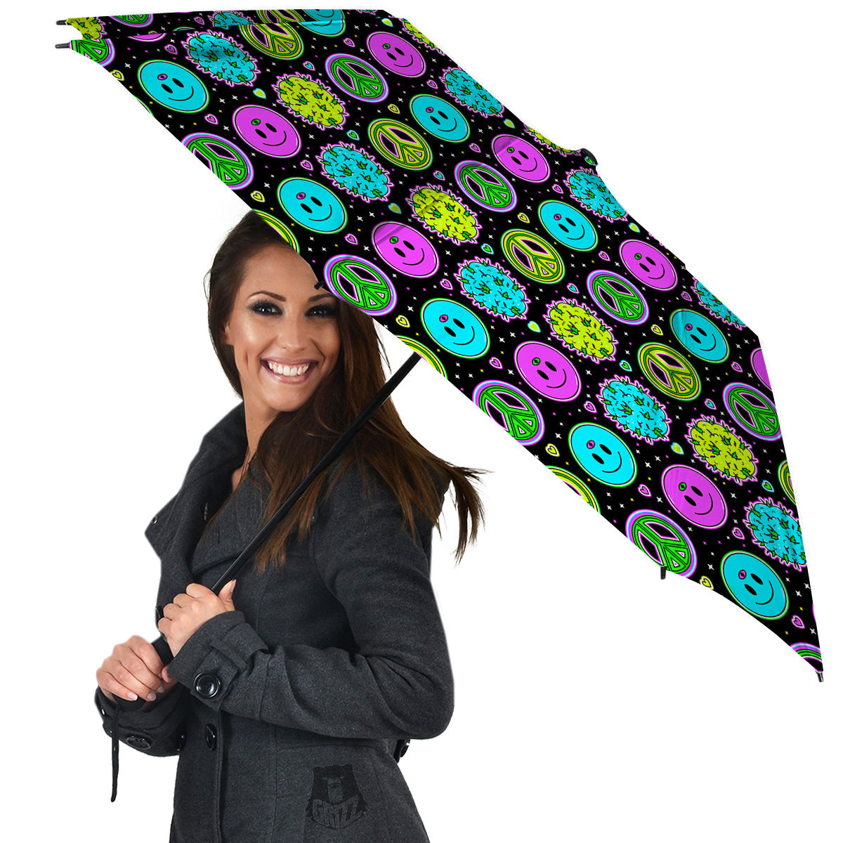 Hippie Peace Symbol And Weed Print Pattern Umbrella-grizzshop