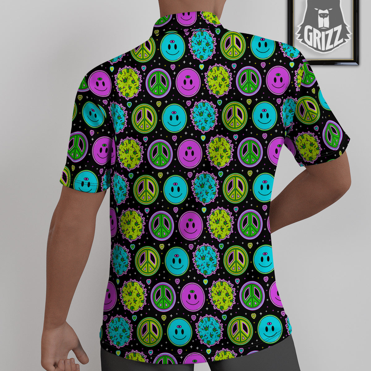 Hippie Peace Symbol And Weed Print Pattern Untucked Shirts-grizzshop