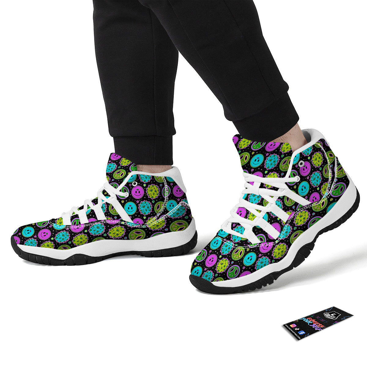Hippie Peace Symbol And Weed Print Pattern White Bball Shoes-grizzshop