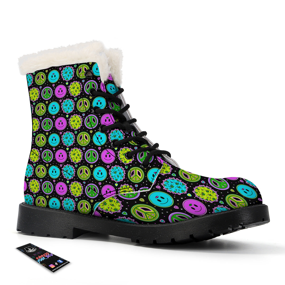 Hippie Peace Symbol And Weed Print Pattern Winter Boots-grizzshop