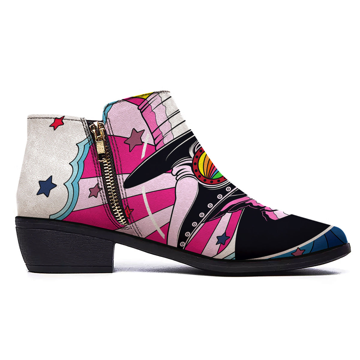Hippie Plague Doctor Colorful Print Ankle Boots-grizzshop