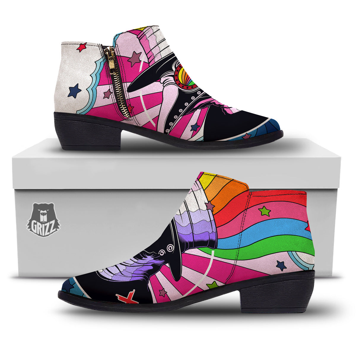 Hippie Plague Doctor Colorful Print Ankle Boots-grizzshop