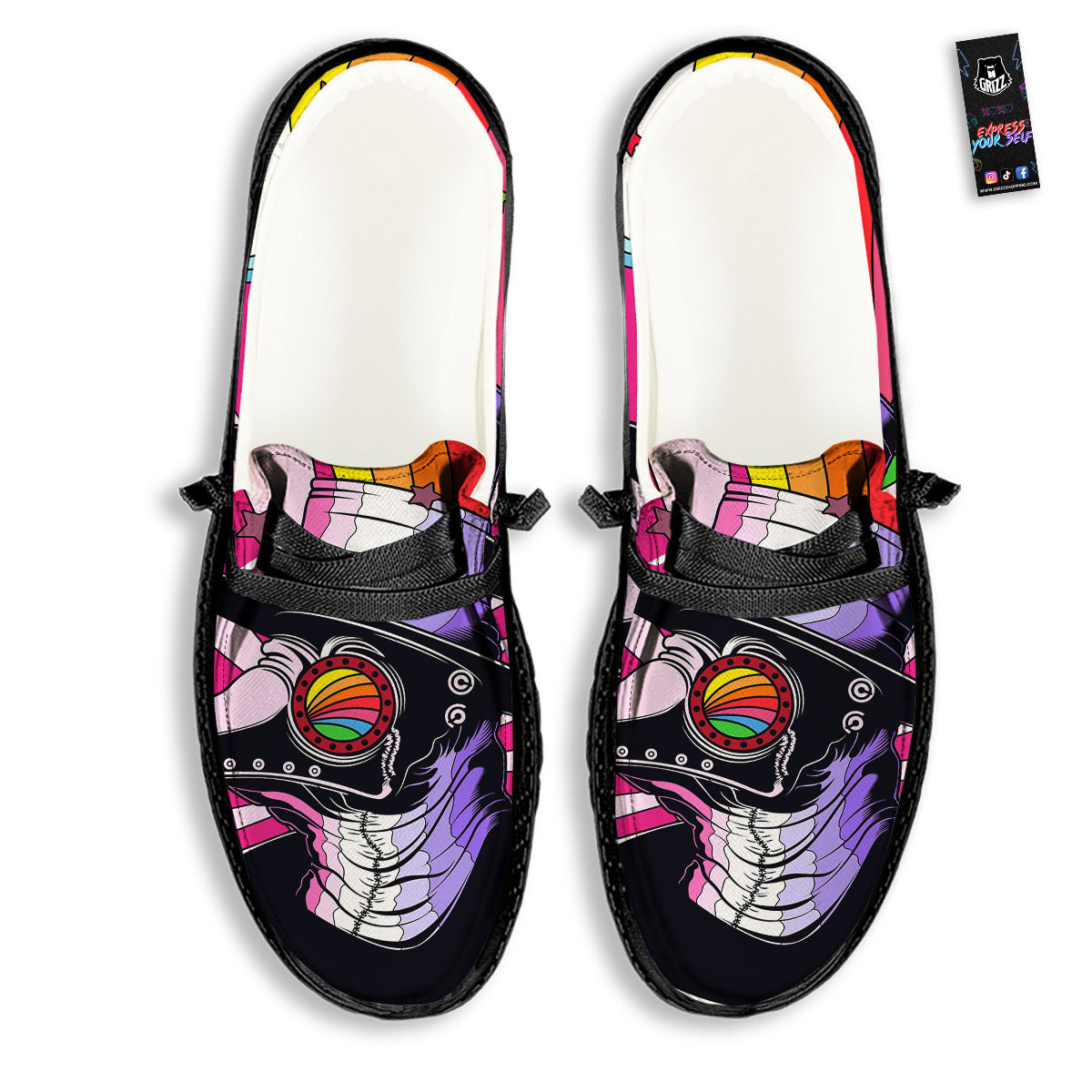 Hippie Plague Doctor Colorful Print Black Loafers-grizzshop