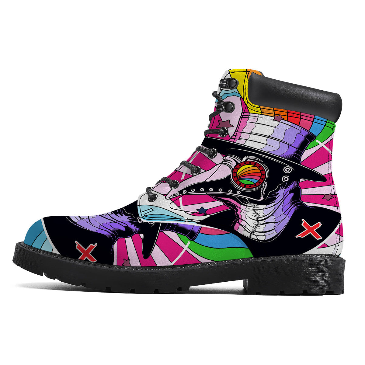 Hippie Plague Doctor Colorful Print Boots-grizzshop