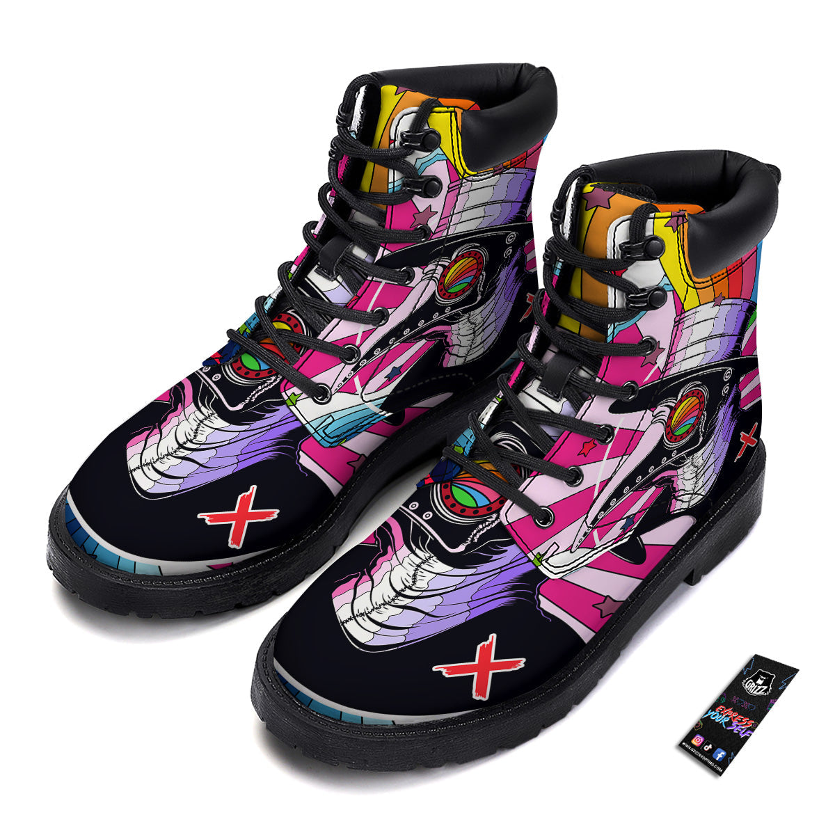 Hippie Plague Doctor Colorful Print Boots-grizzshop