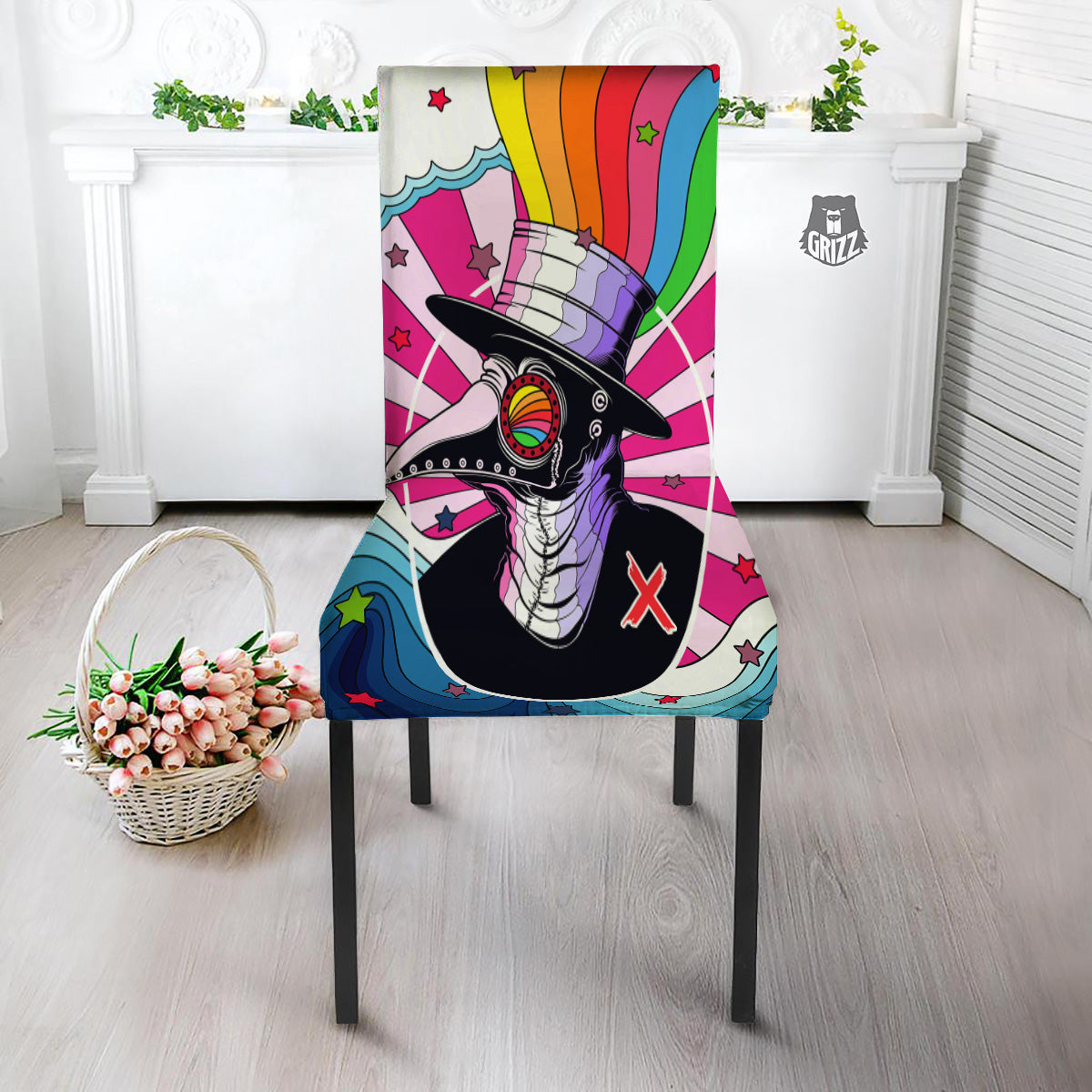 Hippie Plague Doctor Colorful Print Dining Chair Slipcover-grizzshop