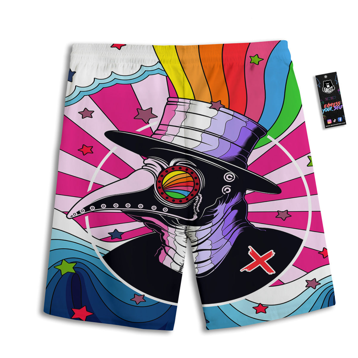 Hippie Plague Doctor Colorful Print Men's Athletic Shorts