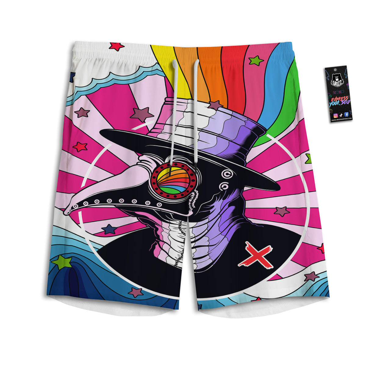 Hippie Plague Doctor Colorful Print Men's Athletic Shorts