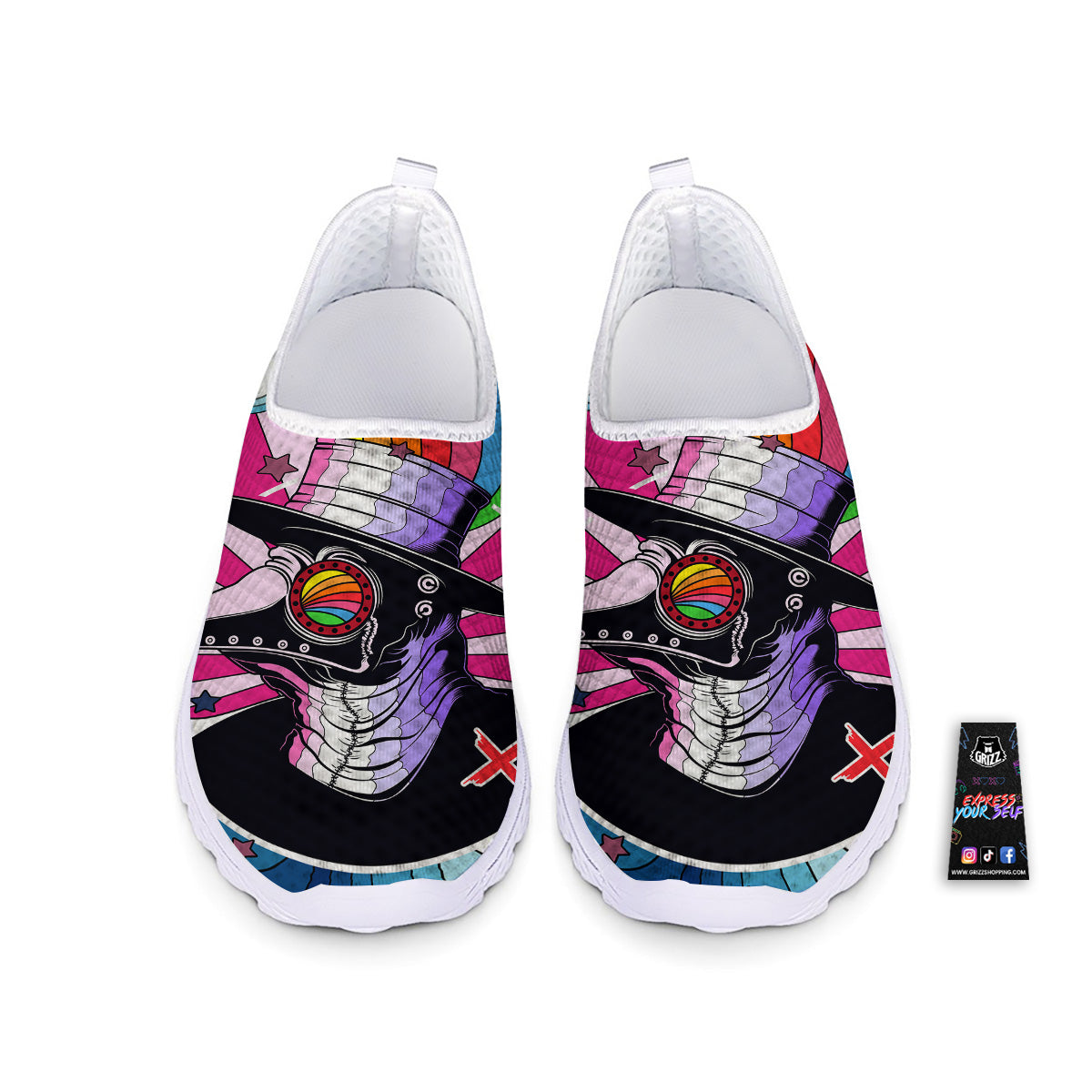 Hippie Plague Doctor Colorful Print Nurse Shoes-grizzshop