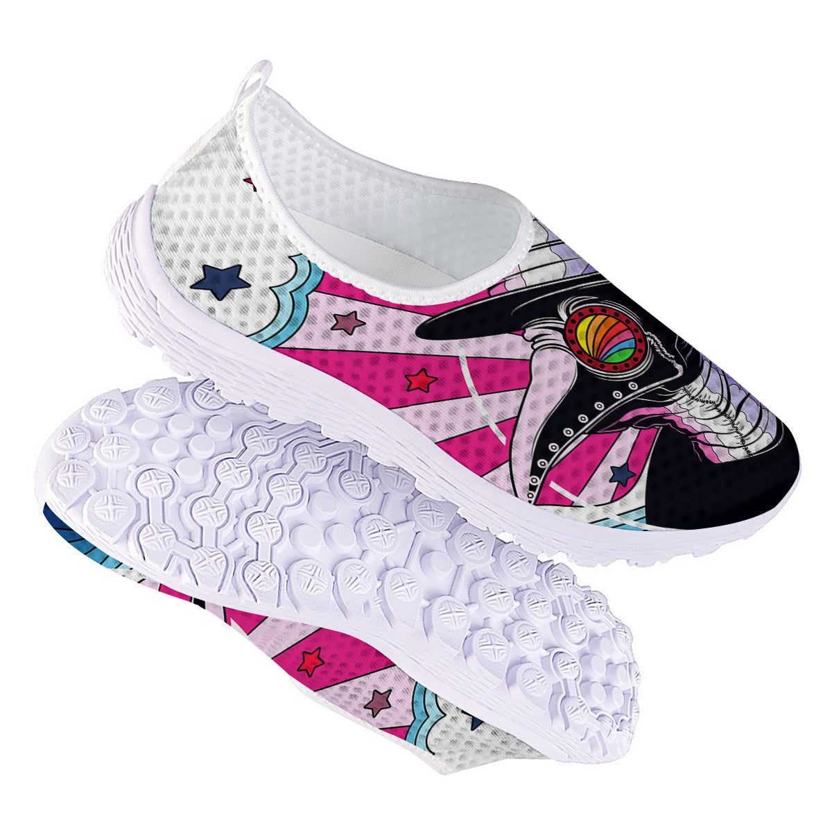 Hippie Plague Doctor Colorful Print Nurse Shoes-grizzshop