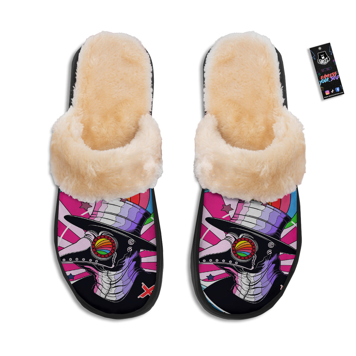 Hippie Plague Doctor Colorful Print Slippers-grizzshop
