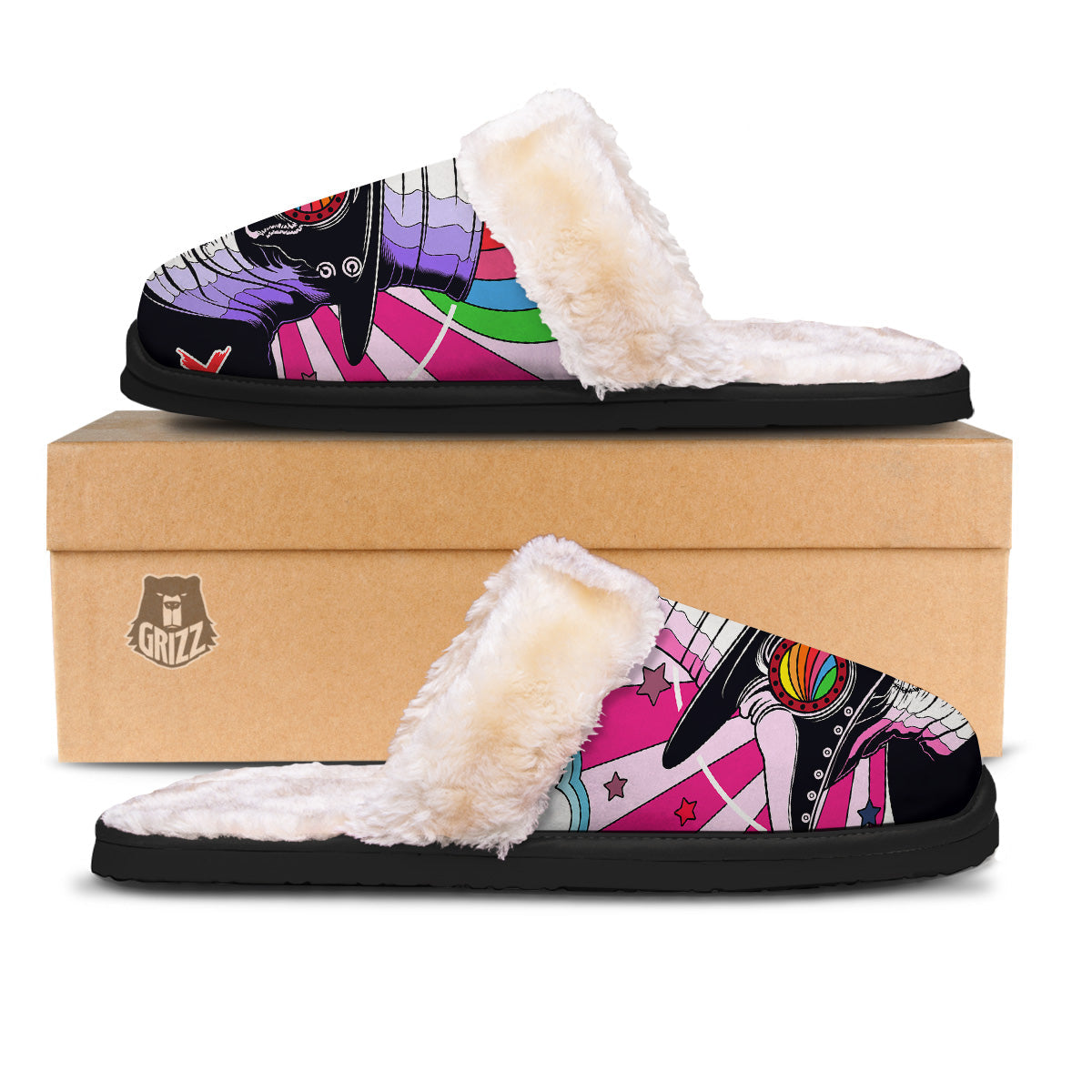 Hippie Plague Doctor Colorful Print Slippers-grizzshop
