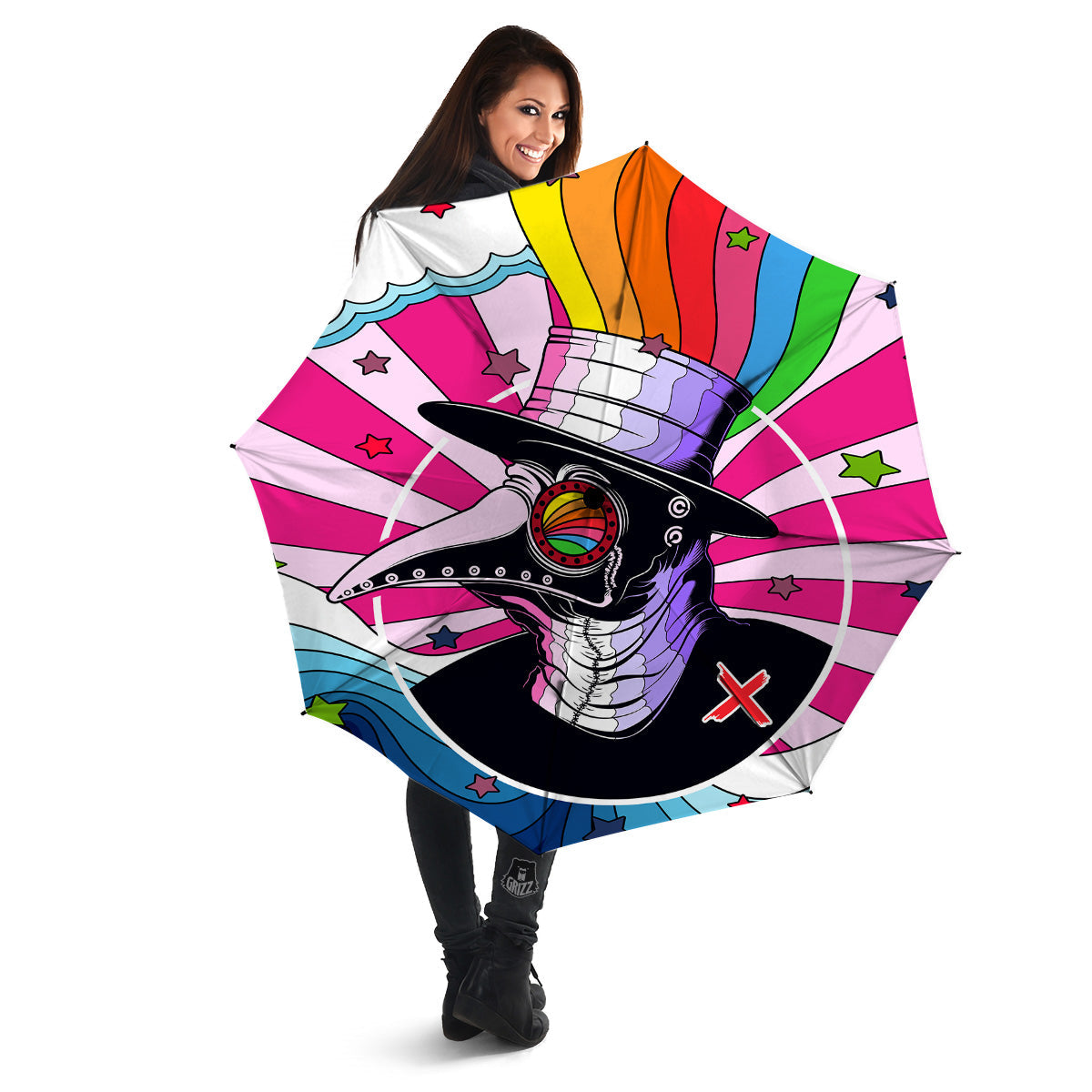 Hippie Plague Doctor Colorful Print Umbrella-grizzshop