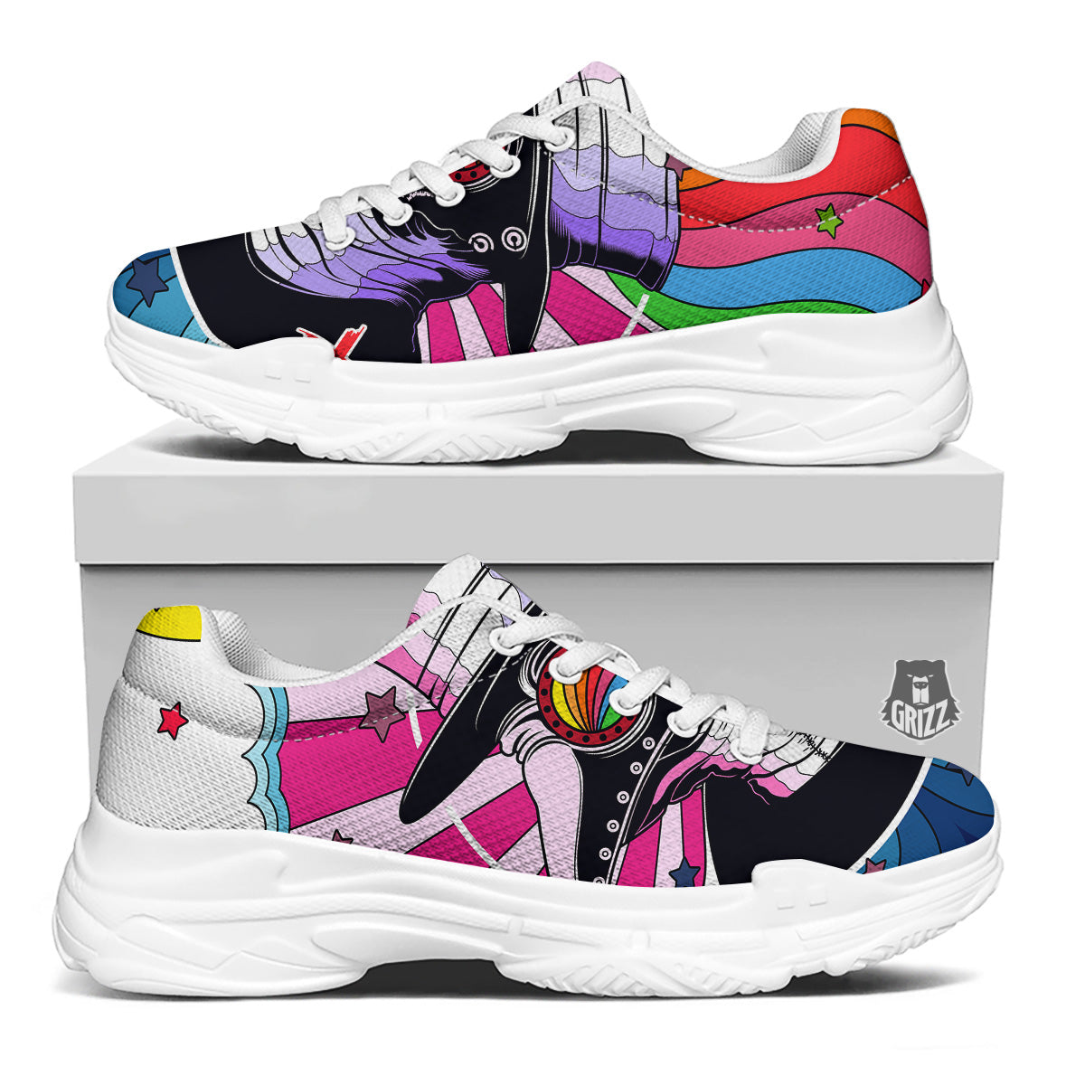 Hippie Plague Doctor Colorful Print White Chunky Shoes-grizzshop
