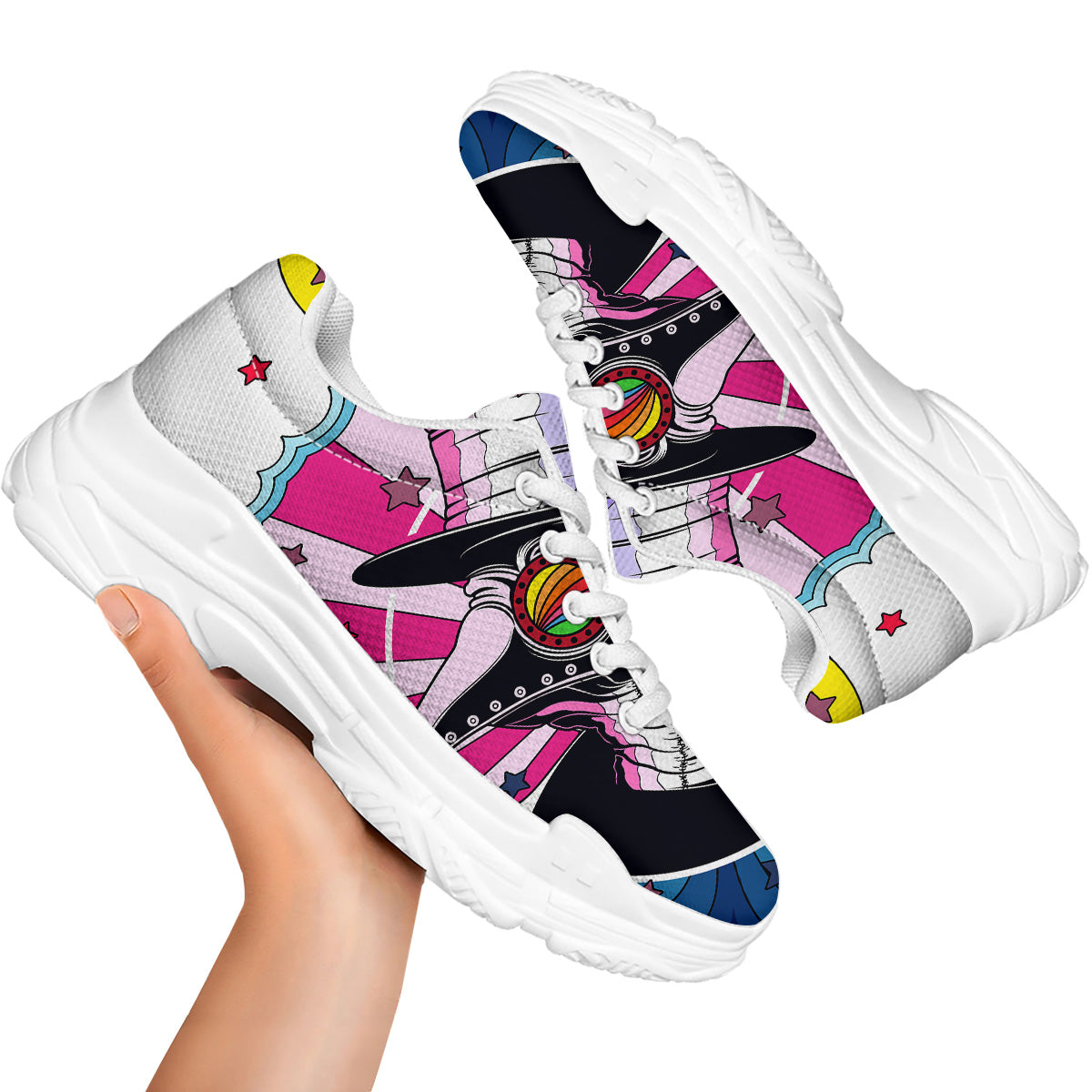 Hippie Plague Doctor Colorful Print White Chunky Shoes-grizzshop