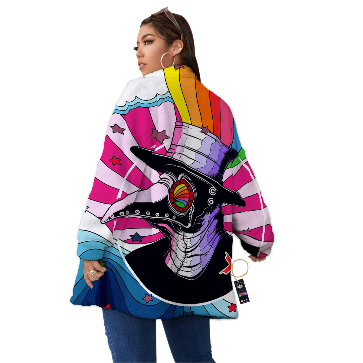 Hippie Plague Doctor Colorful Print Women's Sherpa Jacket-grizzshop