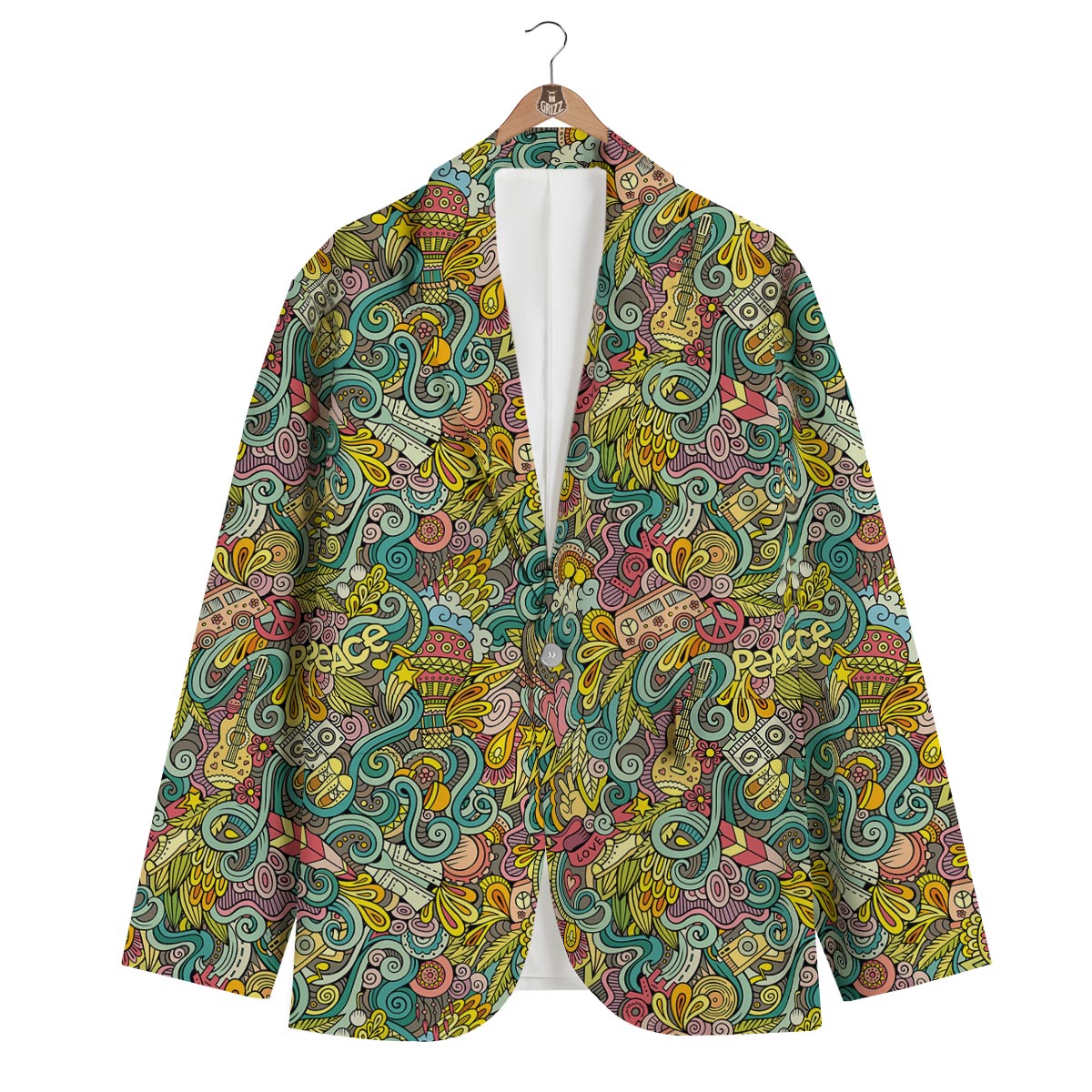 Hippie Psychedelic Van Peace Sign Pattern Print Men's Blazer-grizzshop