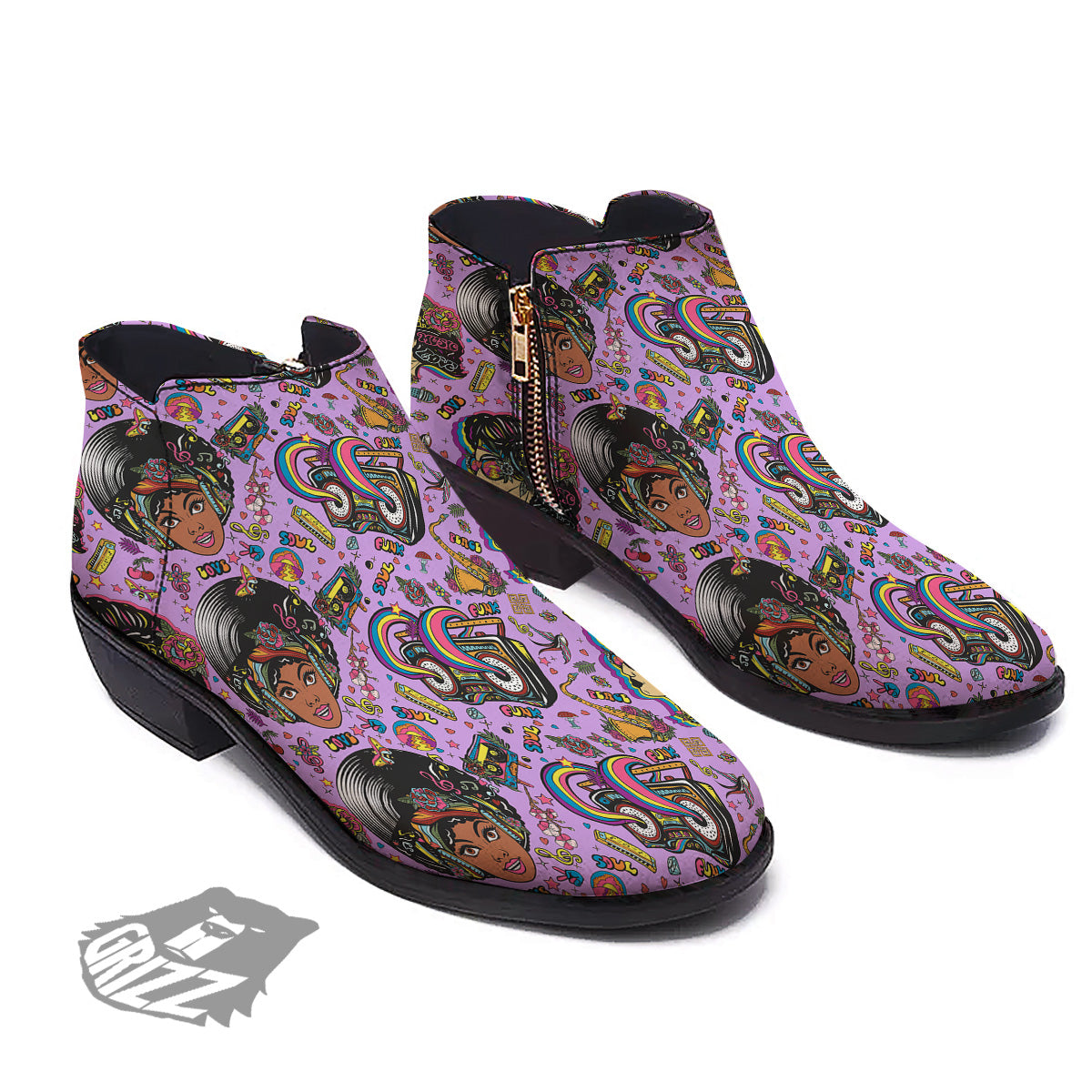 Hippie Retro Funky Women Print Pattern Ankle Boots-grizzshop