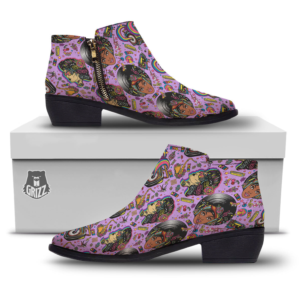 Hippie Retro Funky Women Print Pattern Ankle Boots-grizzshop