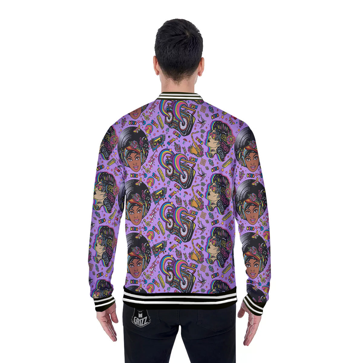 Hippie Retro Funky Women Print Pattern Baseball Jacket-grizzshop