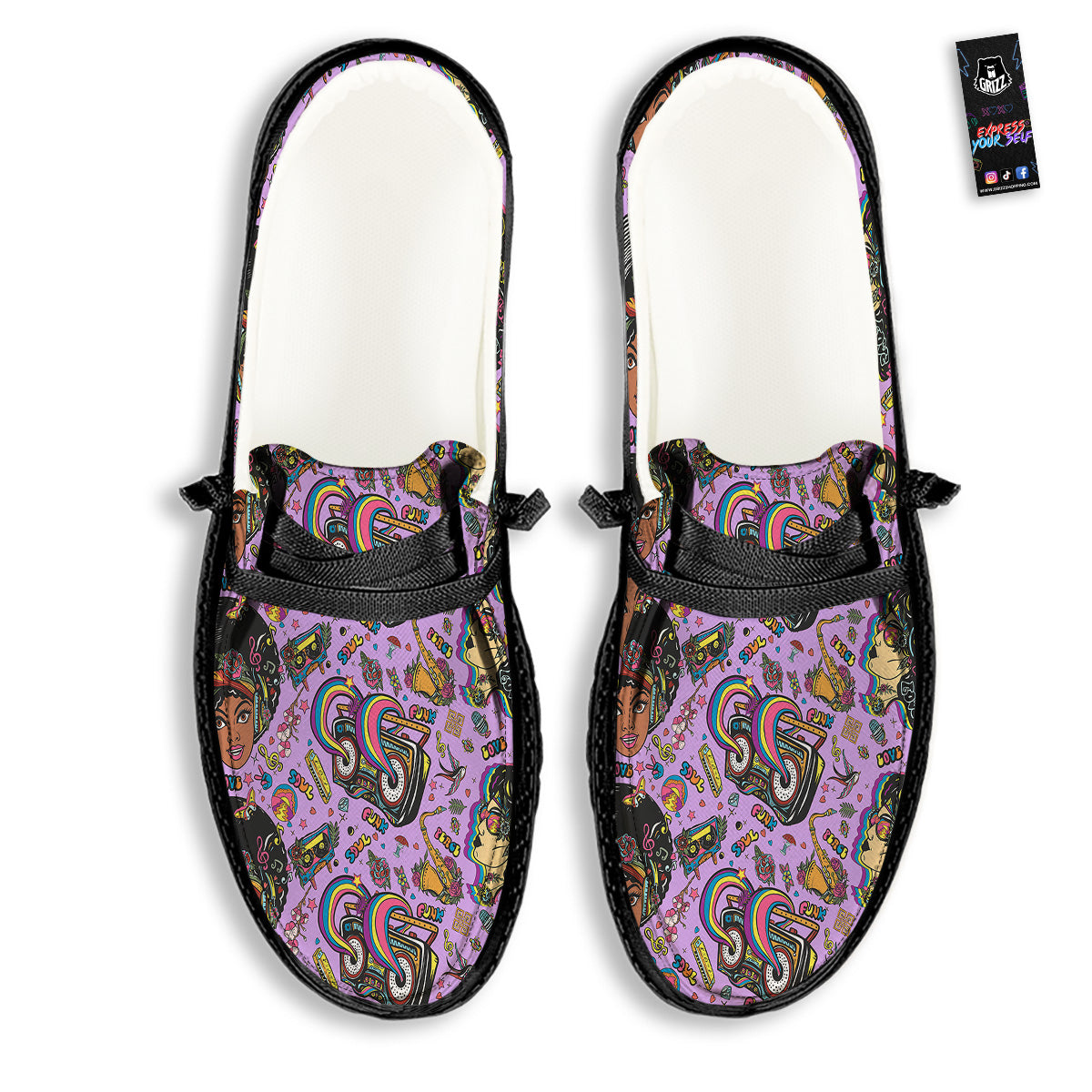 Hippie Retro Funky Women Print Pattern Black Loafers-grizzshop