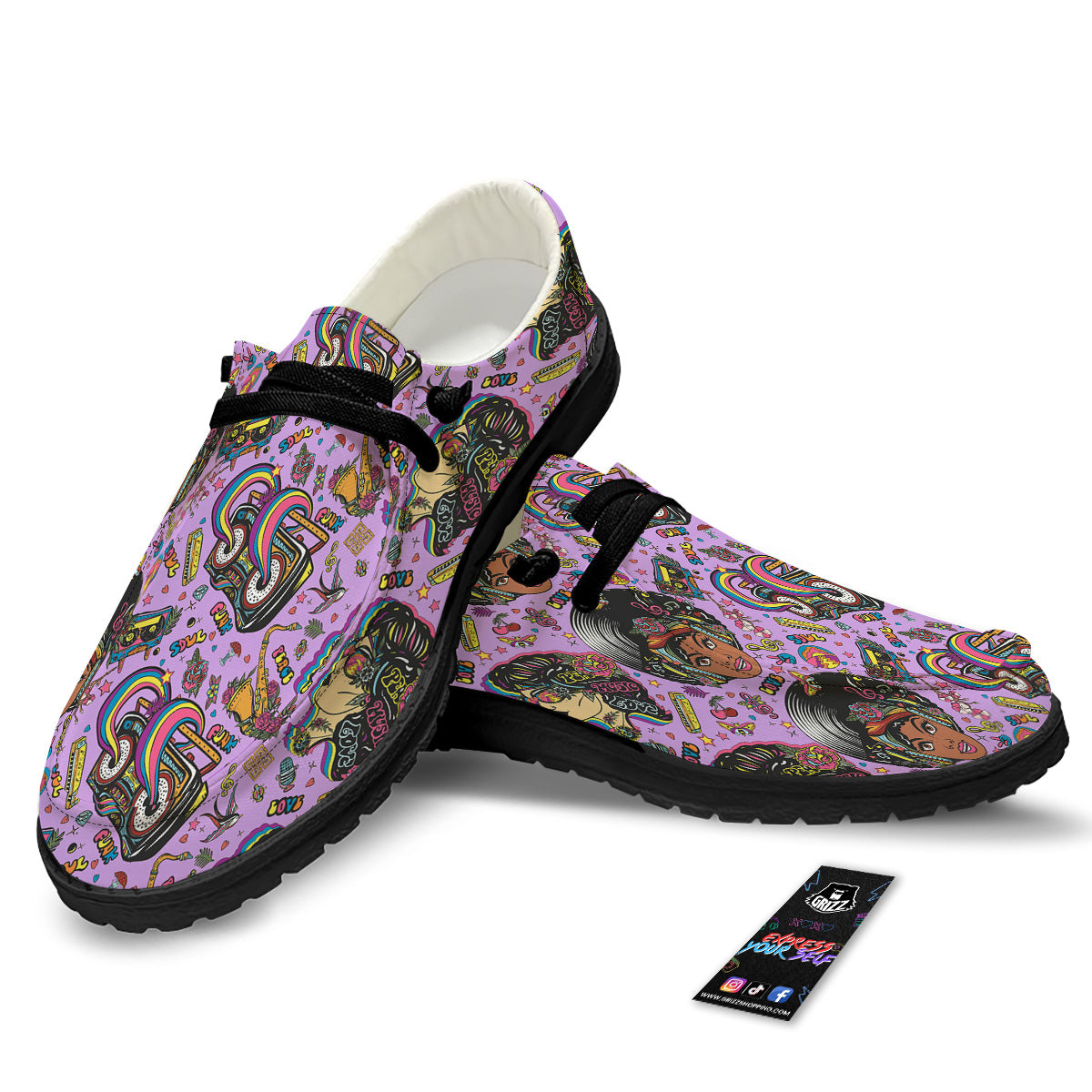 Hippie Retro Funky Women Print Pattern Black Loafers-grizzshop